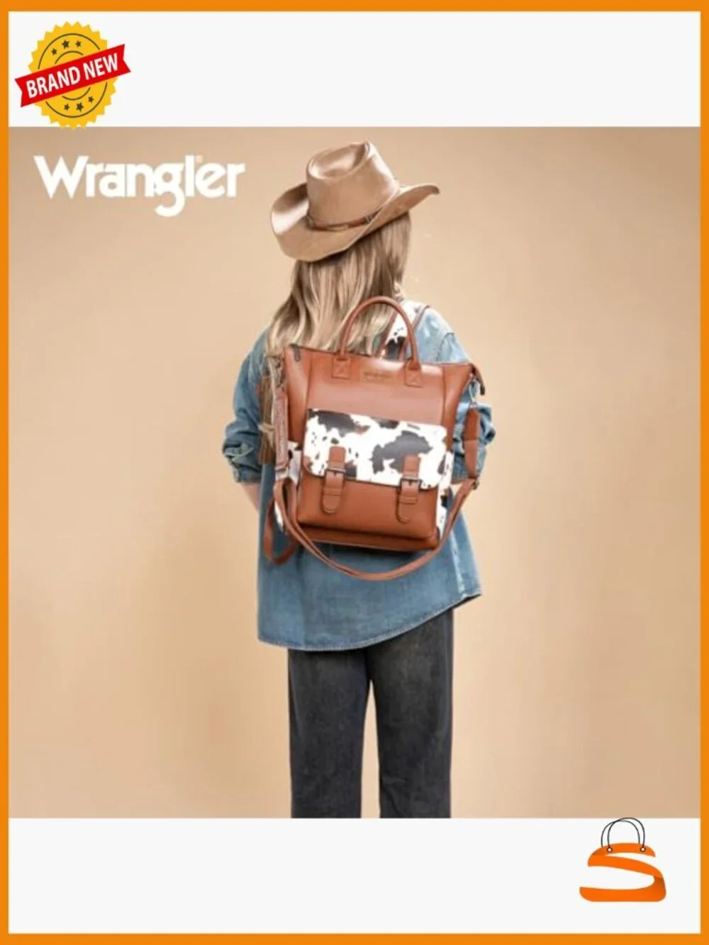 Convertible Backpack Purse Cow Print with Crossbody Strap